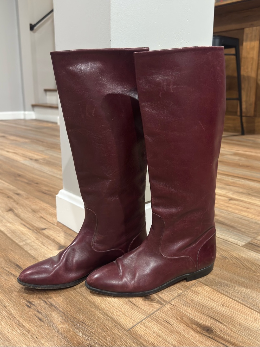 ANNE KLEIN Vintage 80s Knee-high Burgundy Italian Leather Flat Boots | Size 7.5